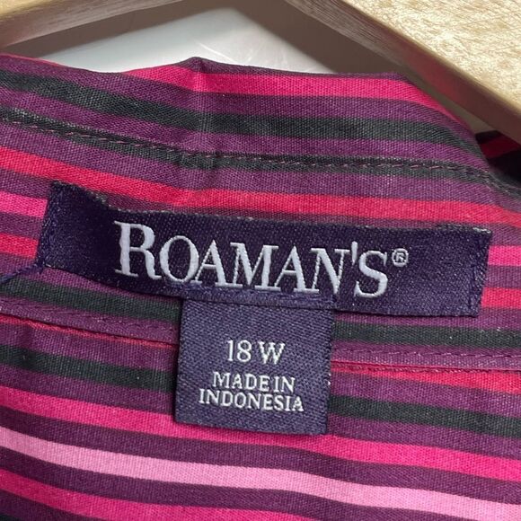 5 for $25🔥Roaman's Pink Striped Long Sleeve Button Front Shirt Size 18W - Picture 3 of 5